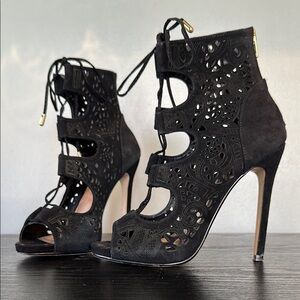 Black SuedeLace-Up Heels